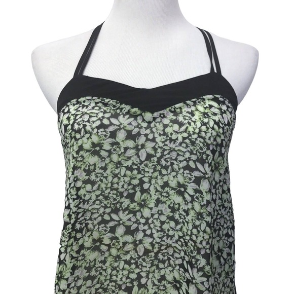 BCBGeneration Top Juniors XXS Black Green Floral Sheer Cross Back - Picture 3 of 8